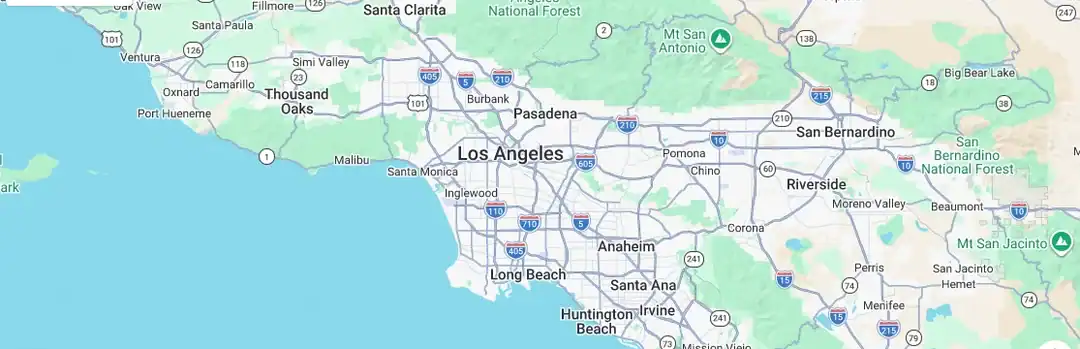 Map of the Box-n-Go service area across Los Angeles, Long Beach, and Orange County